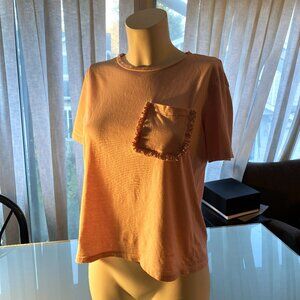 Zara Girl's Pink Ruffle Pocket Short Sleeve Tee T-Shirt Size M Medium